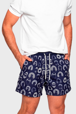 1990 LEGENDS FACES BLUE - Retro Football Swim Shorts