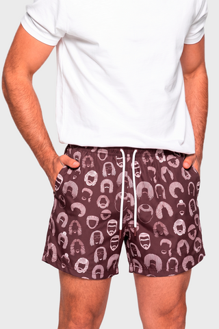 1990 LEGENDS FACES BURGUNDY - Retro Football Swim Shorts
